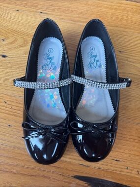 Girls' Swea Pea & Lilli Black Patent Mary Jane Shoes with Rhinestone Strap